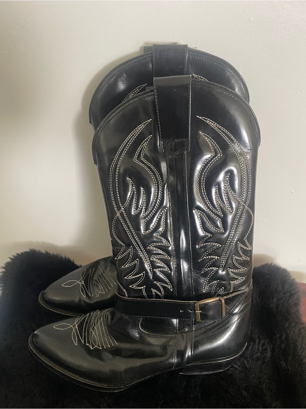 Black Embroidered Western Boots - Women